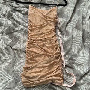 Oh Polly ‘In The Spotlight’ Ruched Gold Embellished Mini Dress